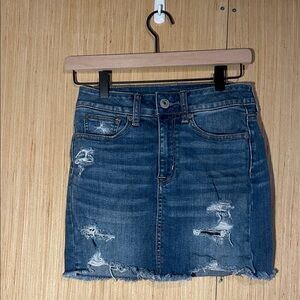 American Eagle Outfitters Blue Distressed Denim Mini Skirt